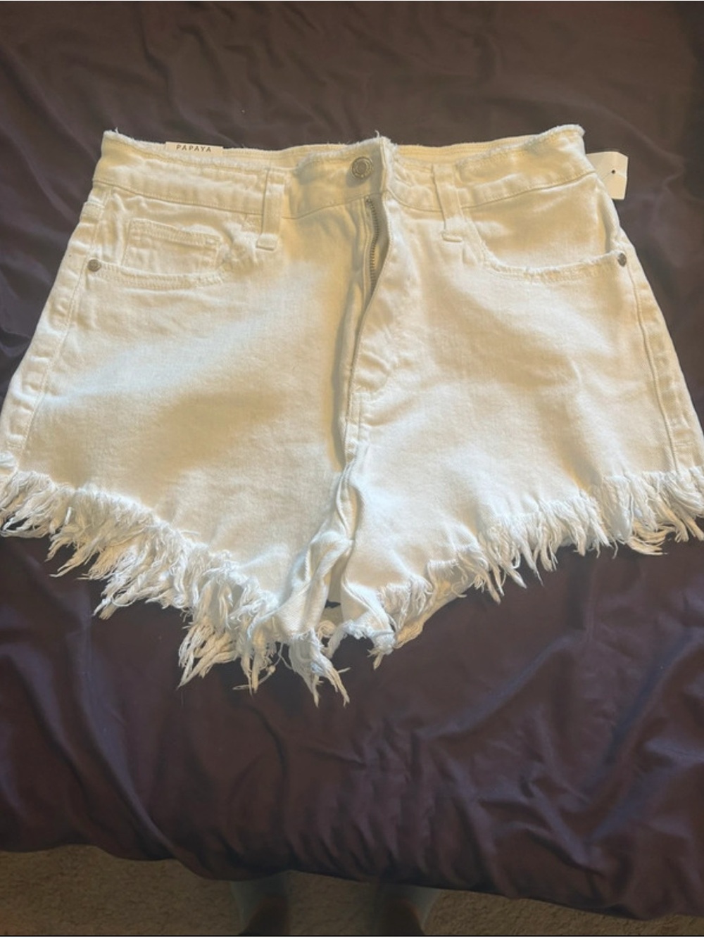 Papaya White Frayed Hem Denim Cutoff Shorts